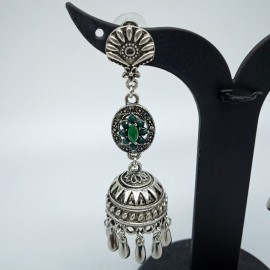 Oxidized Silver Earnings with Green Colour Stones